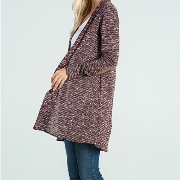 🍷🆕NINA MARLED MERLOT ELBOW PATCH CARDIGAN🍷NWT - Picture 4 of 8